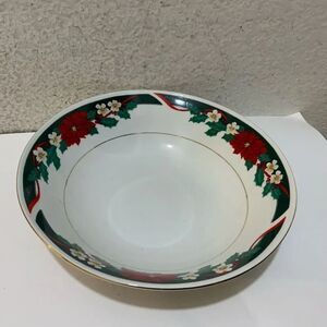 Tienshan “Deck the Halls” Poinsettia Christmas 1ea Serving Bowl 9.25” Fine China